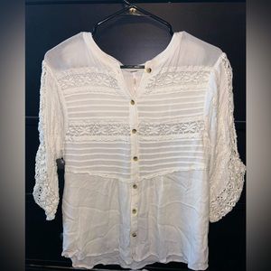 Free People Top | Free People White Long Sleeve Flowy Blouse | Size Medium